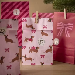 Adventskalender-Set, Tüten/Sticker, Dackel/rosa