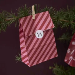 Adventskalender-Set, Tüten/Sticker, Zuckerstange/rot