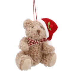 Anhänger Bär, Weihnachtsmütze, 10 cm