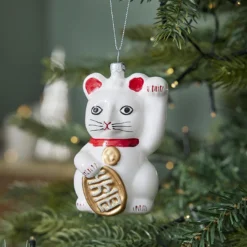 Anhänger Fancy, bunt, Winkekatze/weiß, 10 cm