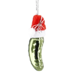 Anhänger Gurke mit Mütze, grün glänzend, 5 cm