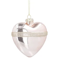 Anhänger Herz mit Schleife, Glitter/rosa, 10 cm