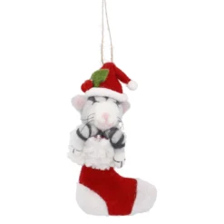 Anhänger Tier in Weihnachtssocke, Katze/Mütze, 15 cm