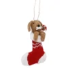 Anhänger Tier in Weihnachtssocke, Hund/Zuckerstange, 15 cm