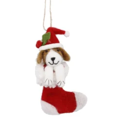 Anhänger Tier in Weihnachtssocke, Hund/Mütze, 15 cm