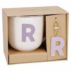 Becher Buchstabe mit Schlüsselanhänger, R/lila, 450 ml