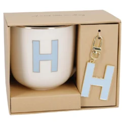 Becher Buchstabe mit Schlüsselanhänger, H/blau, 450 ml