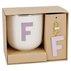 Becher Buchstabe mit Schlüsselanhänger, F/lila, 450 ml
