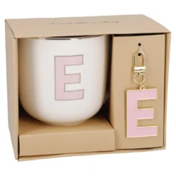 Becher Buchstabe mit Schlüsselanhänger, E/rosa, 450 ml
