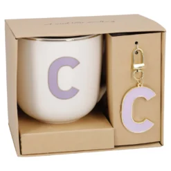 Becher Buchstabe mit Schlüsselanhänger, C/lila, 450 ml