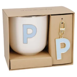 Becher Buchstabe mit Schlüsselanhänger, P/blau, 450 ml