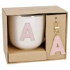 Becher Buchstabe mit Schlüsselanhänger, A/rosa, 450 ml