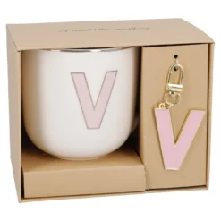 Becher Buchstabe mit Schlüsselanhänger, V/rosa, 450 ml