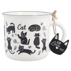 Becher Katze, Fisch/schwarz/weiß, 350 ml