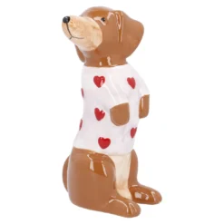 Dackel mit Herz-Pullover, 23 cm