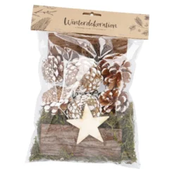 Deko-Mix Zapfen mit Stern, weiß-gewischt, 150 g