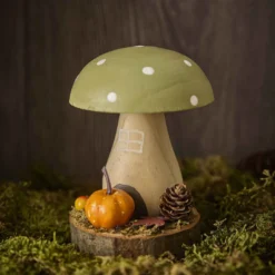 Deko-Pilz auf Holzscheibe, grün, 12 cm