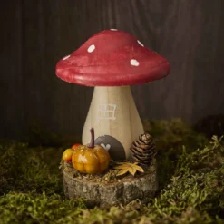 Deko-Pilz auf Holzscheibe, rot, 12 cm