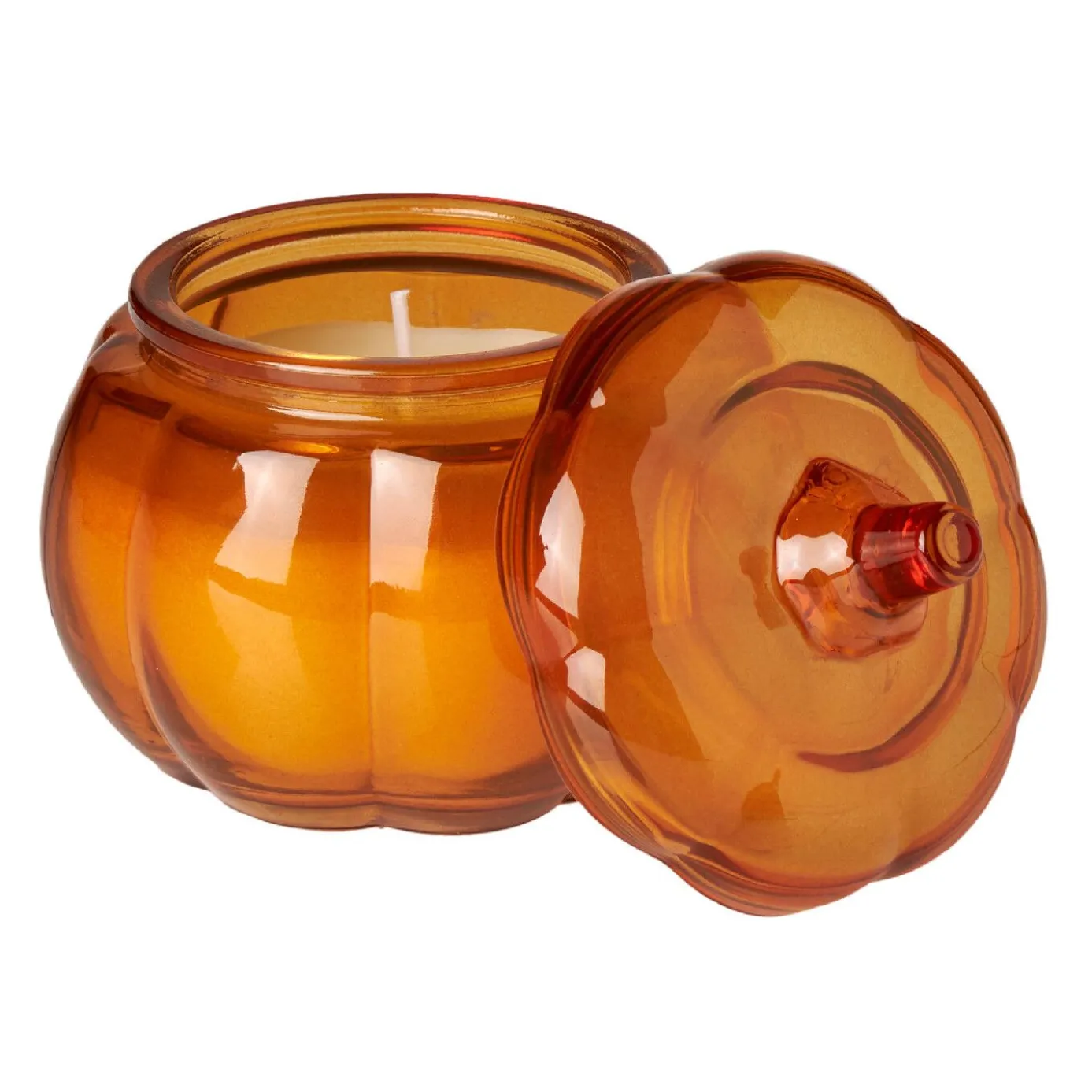 Duftkerze im Glas, Kürbis, orange/transparent, 8.5 cm