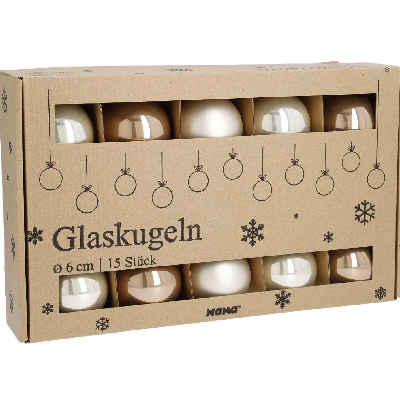 15er Glaskugeln 6 cm, champagner