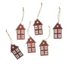 6er Set Anhänger Holz, Haus, dunkelbraun