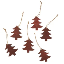 6er Set Anhänger Holz, Tanne, dunkelbraun