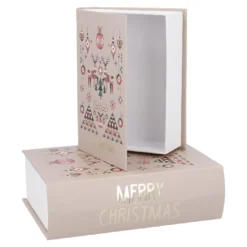 2er Set Buchkarton Xmas, Rentier/creme
