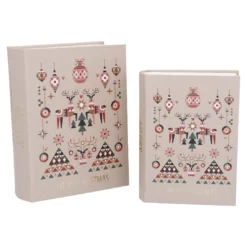 2er Set Buchkarton Xmas, Rentier/creme