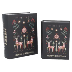 2er Set Buchkarton Xmas, Rentier/schwarz