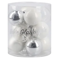 12er Set Glaskugeln 2,5 cm, weiß/silber/frost