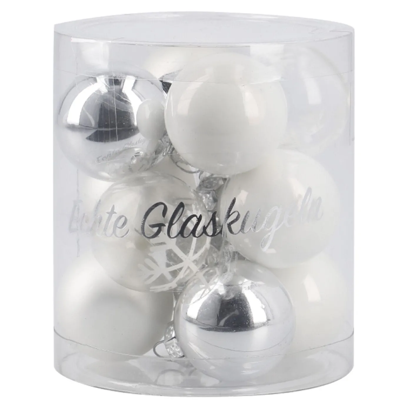12er Set Glaskugeln 2,5 cm, weiß/silber/frost