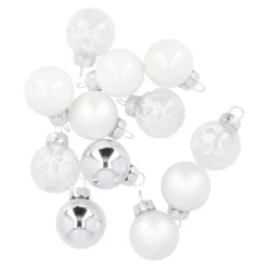 12er Set Glaskugeln 2,5 cm, weiß/silber/frost