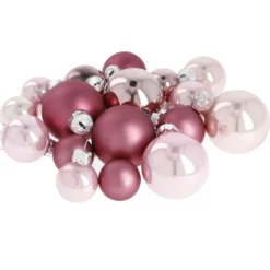 17er Set Glaskugeln Mix, rosa