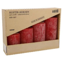 4er Set Kerze Rustik, gestuft, rot