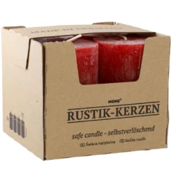 4er Set Kerze Rustik, rot, 6 x 10 cm