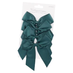 4er Set Satin-Schleife, dunkelgrün