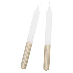 2er Set Stabkerze Rillen, weiß/gold, 24 cm