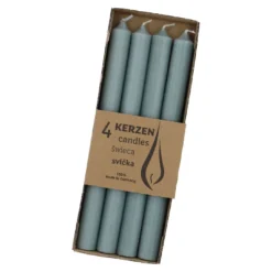 4er Set Stabkerze Rustik, mintgrün, 25 cm