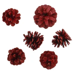 6er Set Tannenzapfen Metallic, rot