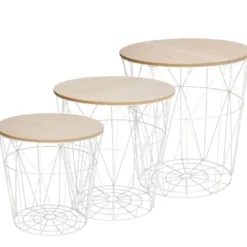 3er Set Tisch/Korb, 43 cm, weiß