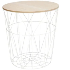 3er Set Tisch/Korb, 43 cm, weiß