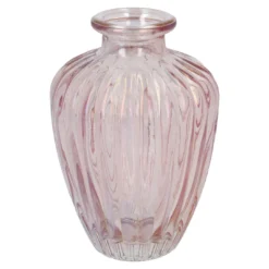 Flaschenvase Rillen, irisierend/rosa, 10.5 cm