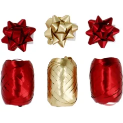 Geschenkband-Set Schleife, rot/gold, 6-teilig