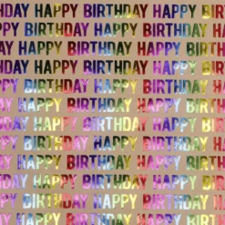 Geschenkpapier Kraft, Happy Birthday/Rainbow, 2 m