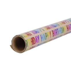 Geschenkpapier Kraft, Happy Birthday/Rainbow, 2 m