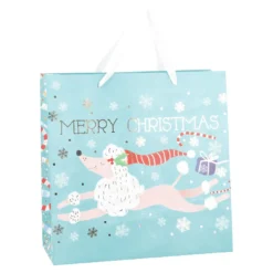 Geschenktüte Pudel, blau, 28 x 28 cm