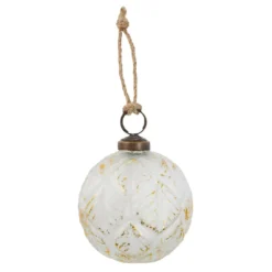 Glaskugel Blätter, creme/gold, 7 cm