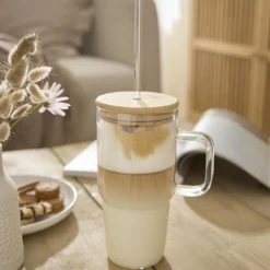 Glas mit Deckel und Strohhalm, klar, 800 ml