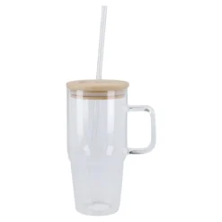 Glas mit Deckel und Strohhalm, klar, 800 ml