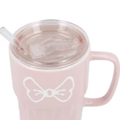 Henkelbecher mit Strohhalm, rosa, 440 ml